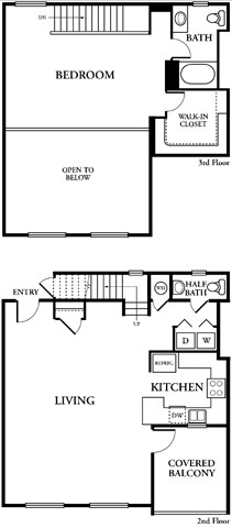 Floor plan for 1 bed, 1 bath, 1349 sqft